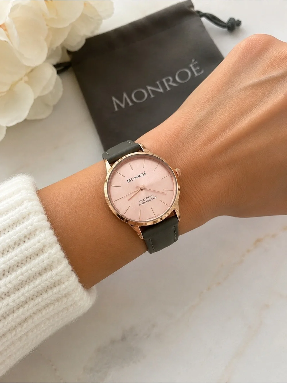 Women's Olive Leather Strap Watch with Rose Gold Case and Blush Dial